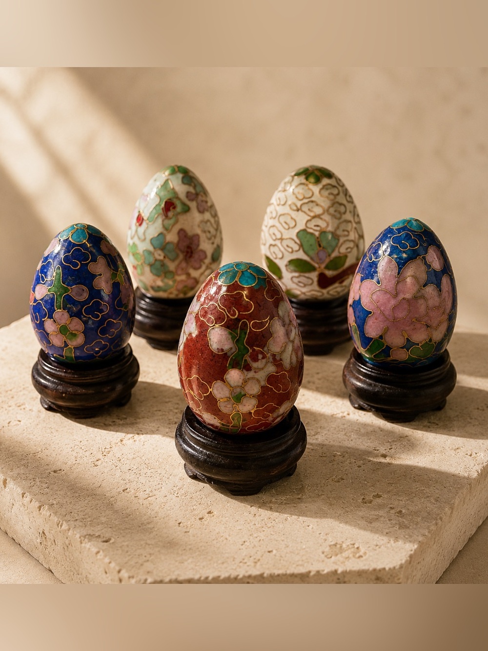 Cloisonné Floral Egg Decorative Set - Multicolor
